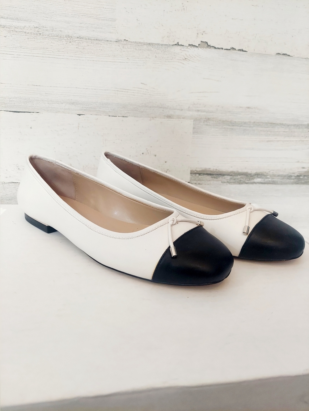 White House Black Market Two-Tone Black and White Cap-Toe Ballet Flats